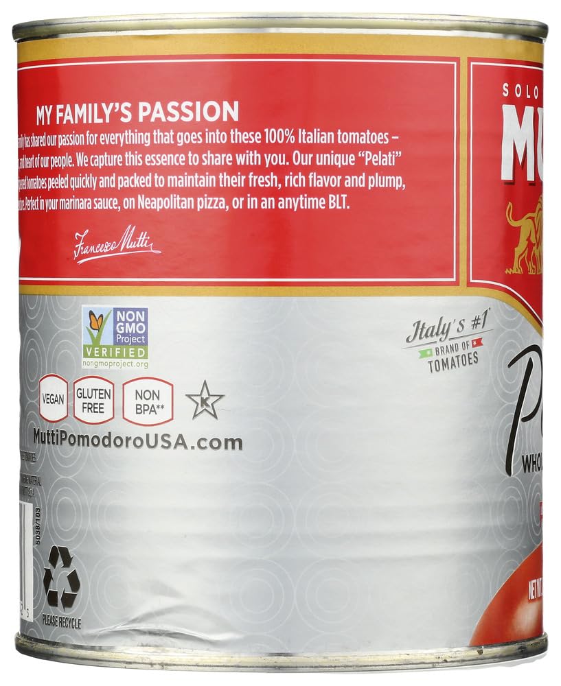 Mutti Whole Peeled Tomatoes (Pelati), 28 oz. | 12 Pack | Italys #1 Brand of Tomatoes | Fresh Taste for Cooking | Canned Tomatoes