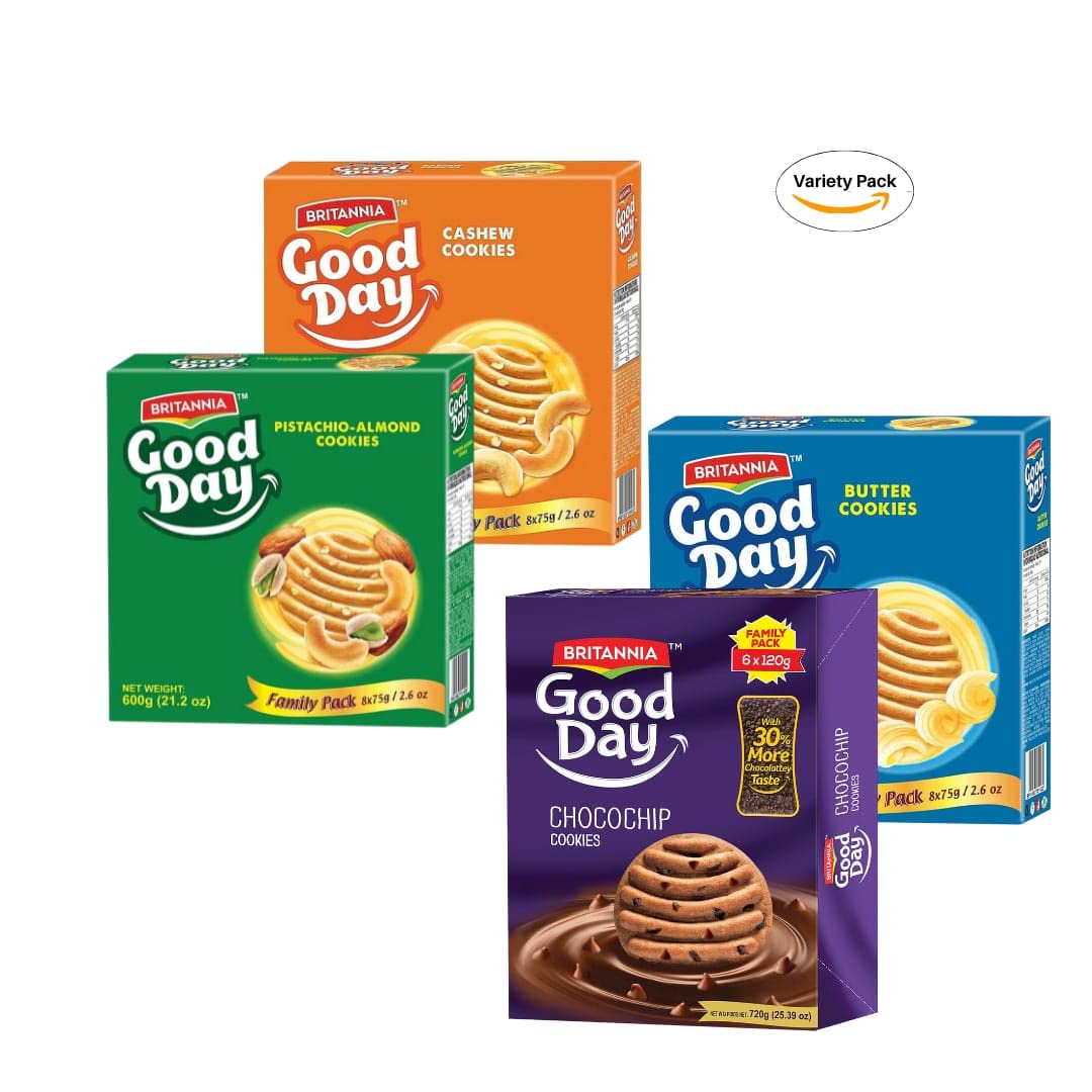 Britannia Good Day Variety Pack - Rich And Delicious Chocolate Chip - Combo Pack - Breakfast & Tea Time Snacks (Pack Of 1 Each)