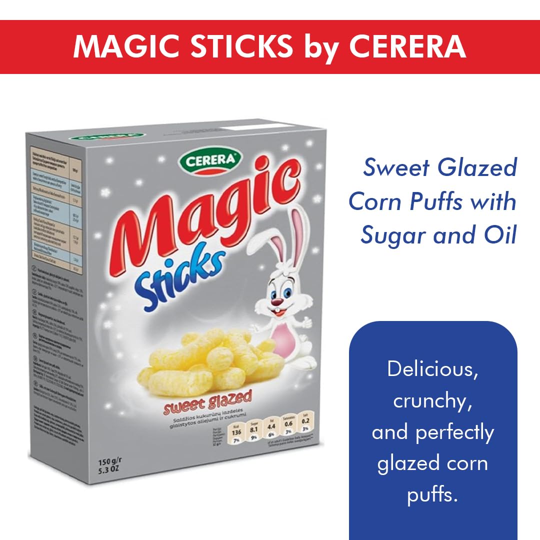 Cerera Magic Corn Sticks - Sweet Glazed Corn Puffs With Sugar And Oil 150G (2 Pack) - Healthy Snack Ideal For Sharing With Frien