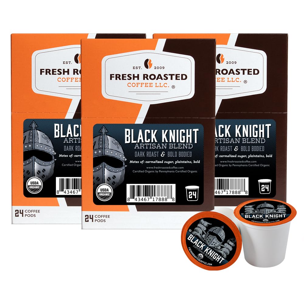 Fresh Roasted Coffee Organic Black Knight Dark Roast K-Cup Compatible 72 Pods