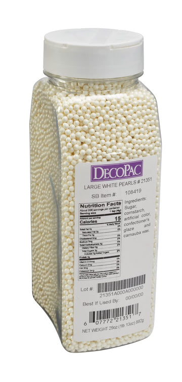 DecoPac White Pearl Grand Nonpareils, Fancy Sprinkles in Handheld Container, Edible Sprinkles For Celebration Cakes, Cupcakes, C