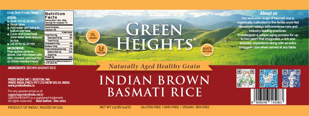 Brown Basmati Rice - 24 Ounce / 680 Grams Jar (15+ Servings) - Proudly Made In America - Healthy Nourishing Essentials By Green