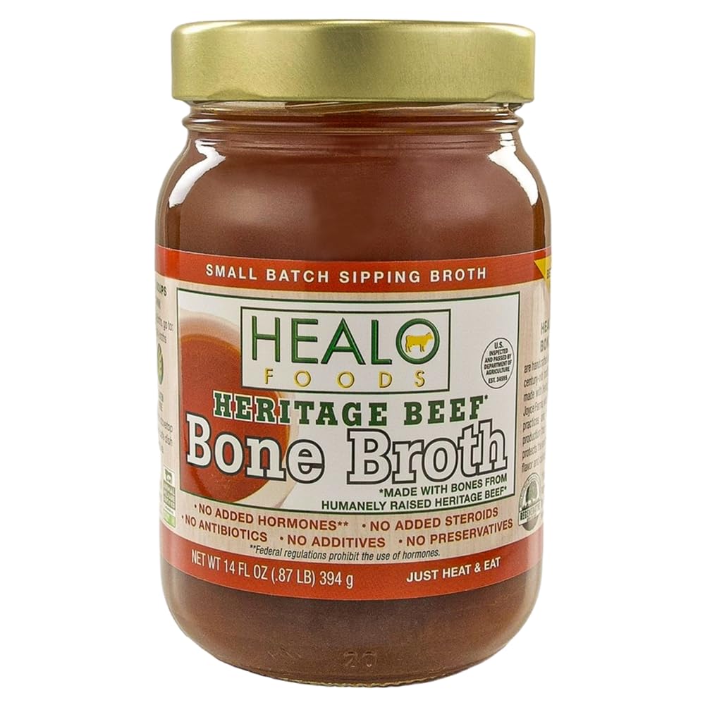 enhanced Healo Foods Heritage Beef Bone Broth - Natural Collagen & Protein  Gluten-Free  Non-GMO - Rich in Bone Broth Collagen & Protein  Low Sodium Soup  14 fl. oz. (Pack of 1)