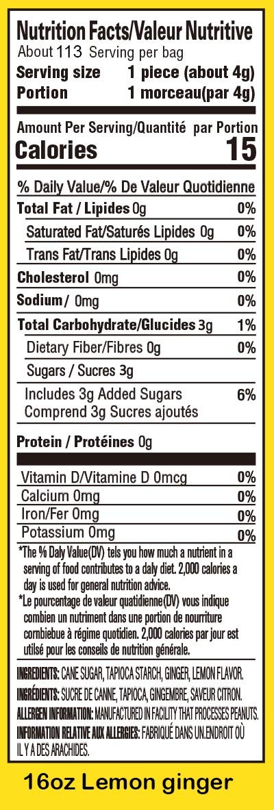 Gem Gem Ginger Candy Chewy Ginger Chews (1 Pound Bulk Pack) (Lemon)