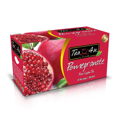 Tea4U Flavored Black Ceylon TeaBags (Pomegranate) - Ideal Quality from Sri Lankas Finest Leaves and Expertly Blended - 25 Count