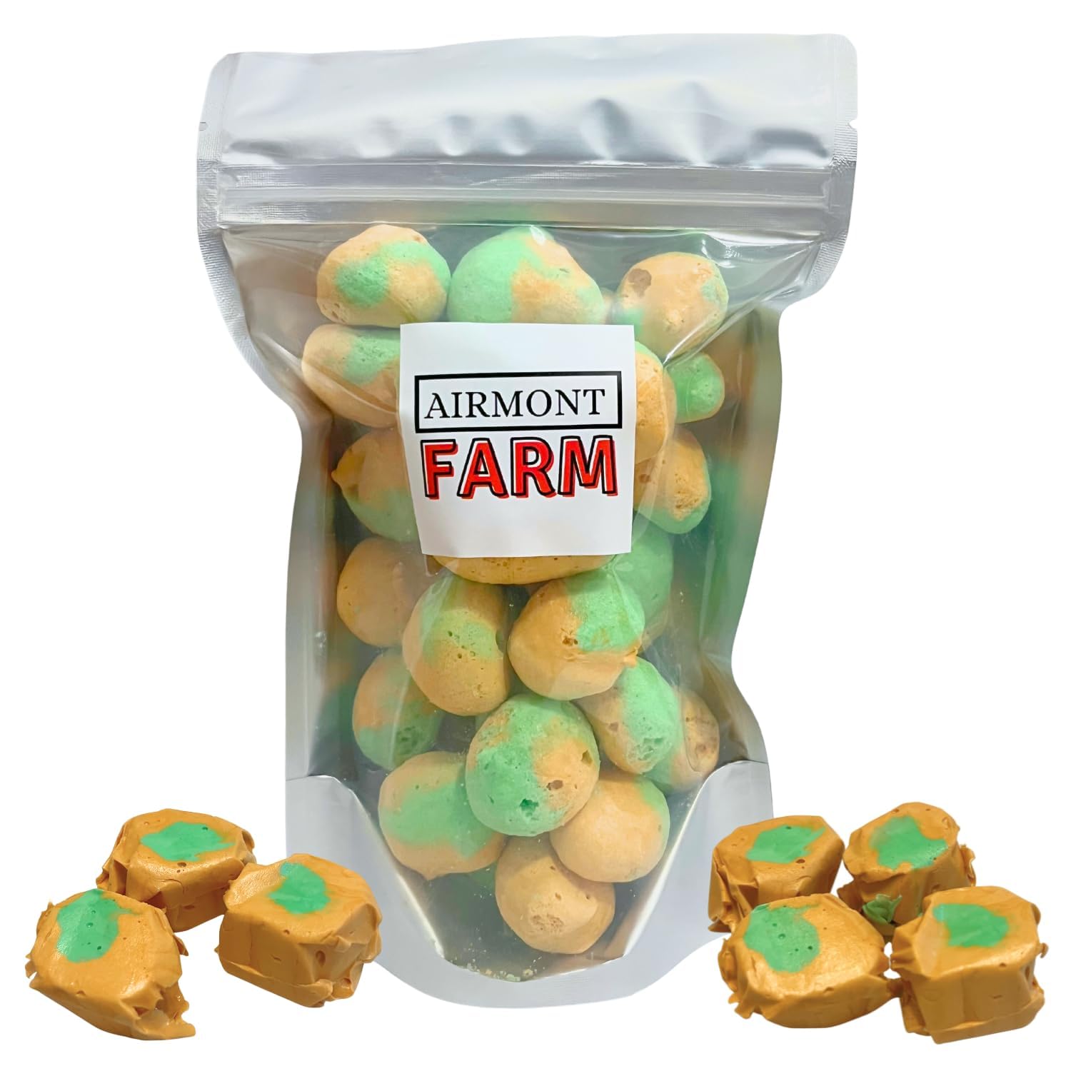 Airmont Farm Freeze-Dried Candy Salt Water Taffy - Caramel Apple - 2 oz Bite-Sized Pieces - Crunchy Snack
