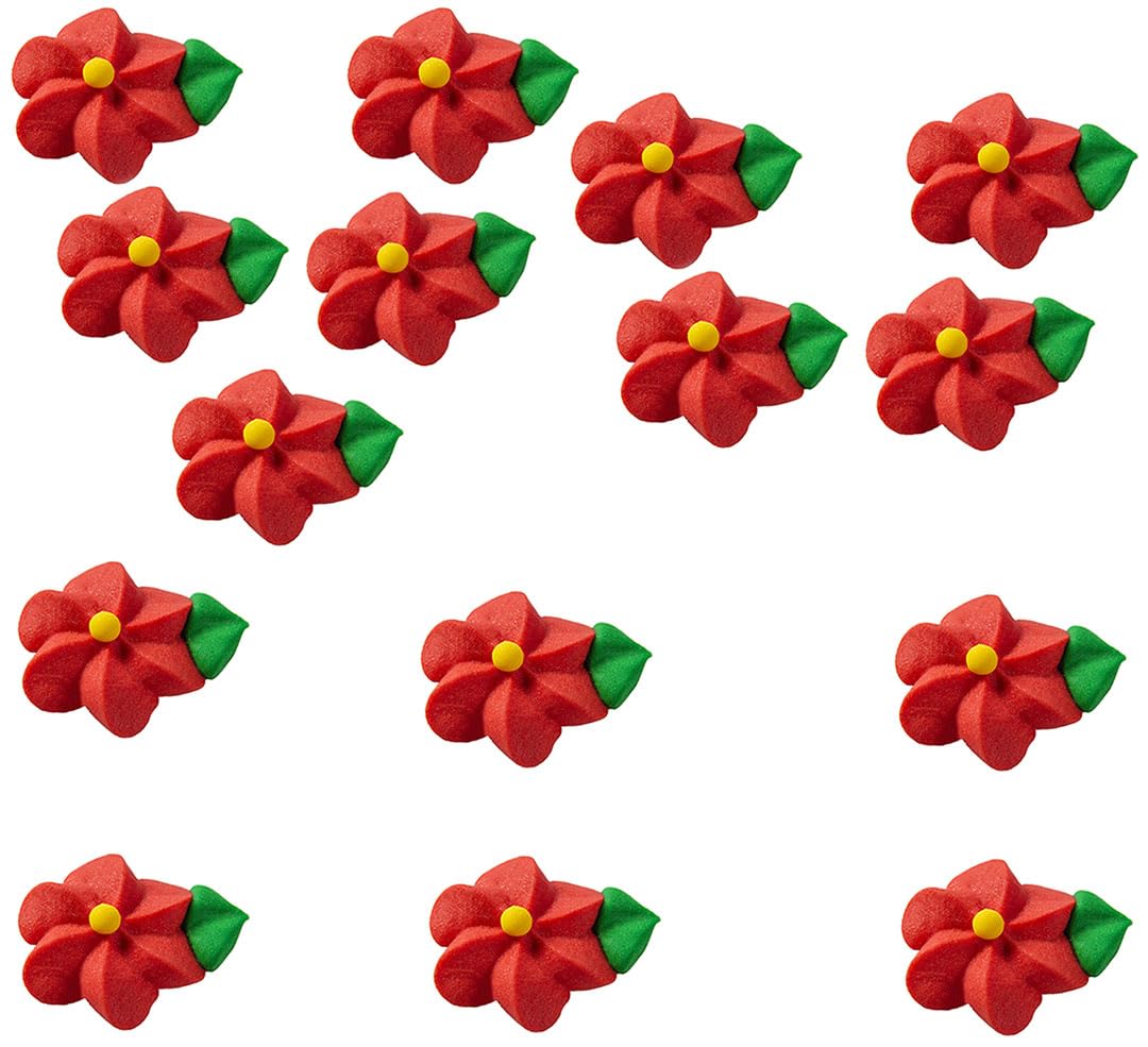 OCREME Royal Icing Sugar Flower Decorations, 1 Inch, Red, Set of 15, for Cake Decorating, Cupcake Toppers, Model OCRIF-39