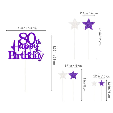 Glittery 80Th Happy Birthday Cake Topper With Star,Personalised 80 Birthday Cake Toppers Party Decorations Party Supplies For Me