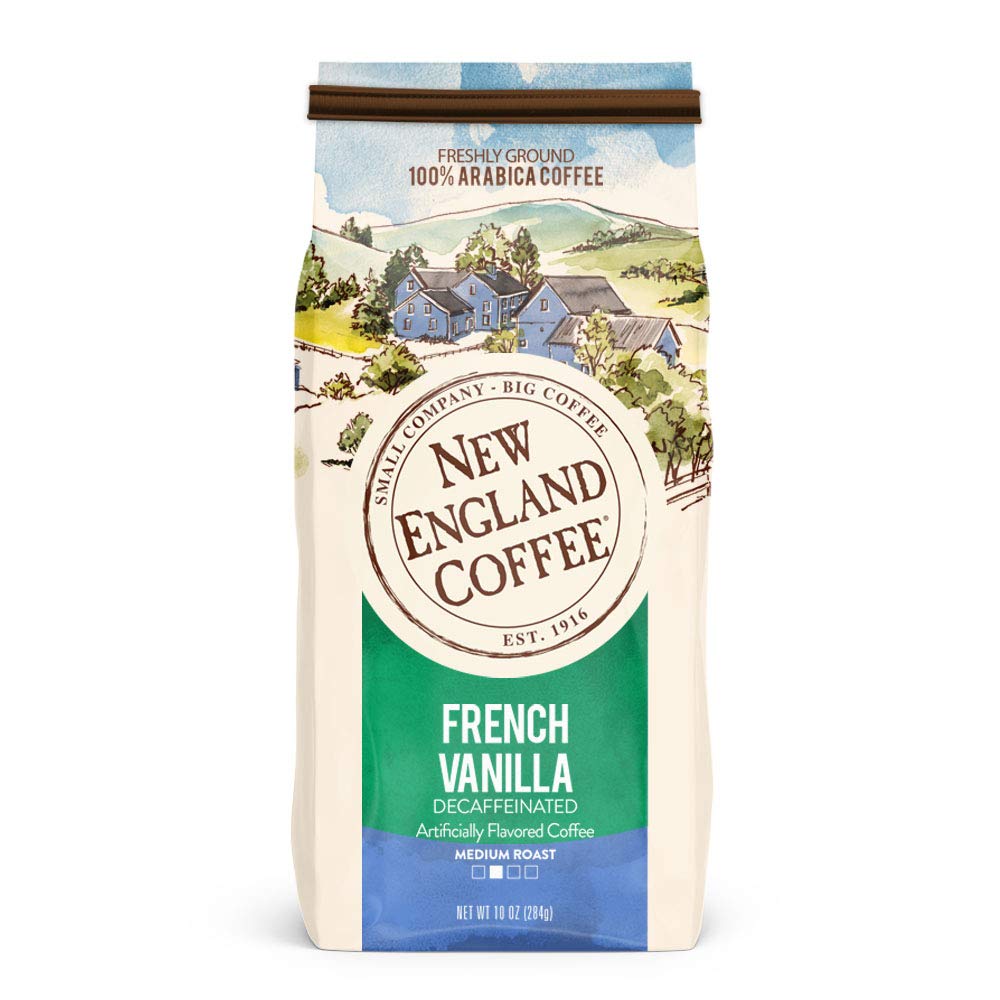 New England Coffee French Vanilla Decaffeinated Medium Roast Ground Coffee, 10oz Bag