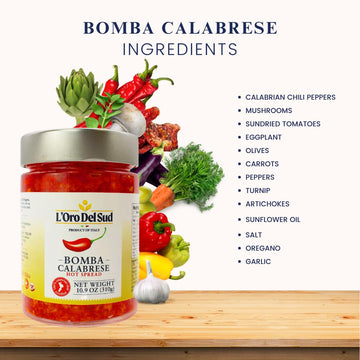 Calabrian Bomba Hot Pepper Sauce/Spread (10.9 Oz) 310G, Certified Authentic, Bomba Calabrese, Spicy Mixed Vegetable Spread, Prod