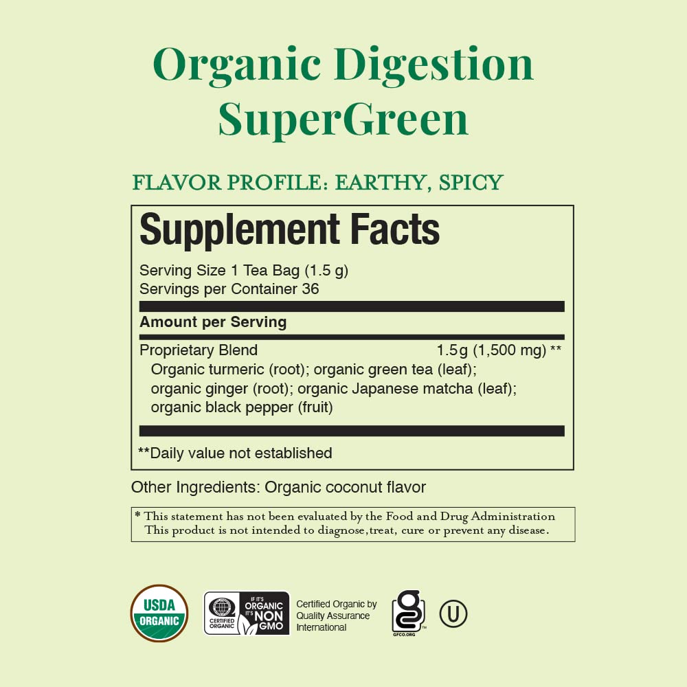 The Republic of Tea Organic Digestion SuperGreen Tea, 36 Tea Bags, Naturally Caffeinated Matcha and Green Tea