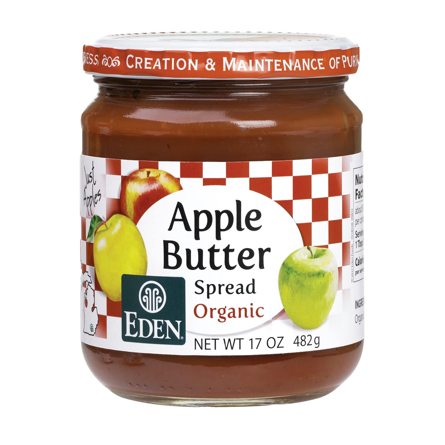 Eden Organic Apple Butter Spread, No Sugar Added, Great Lakes Apples, Slow Kettle Simmered, 17 Oz Glass Jar