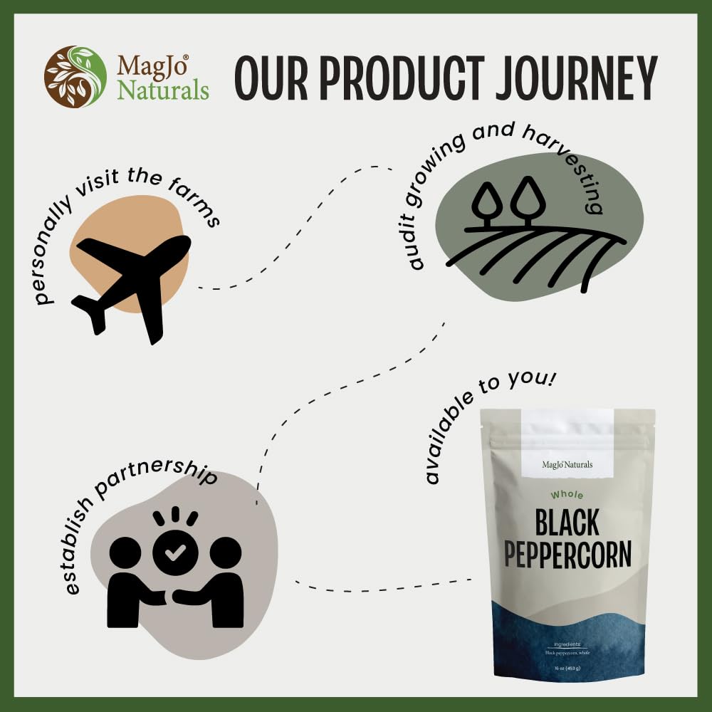 MagJo Naturals Black Peppercorns, unique design Cambodian Memot, 16 Ounce Pack