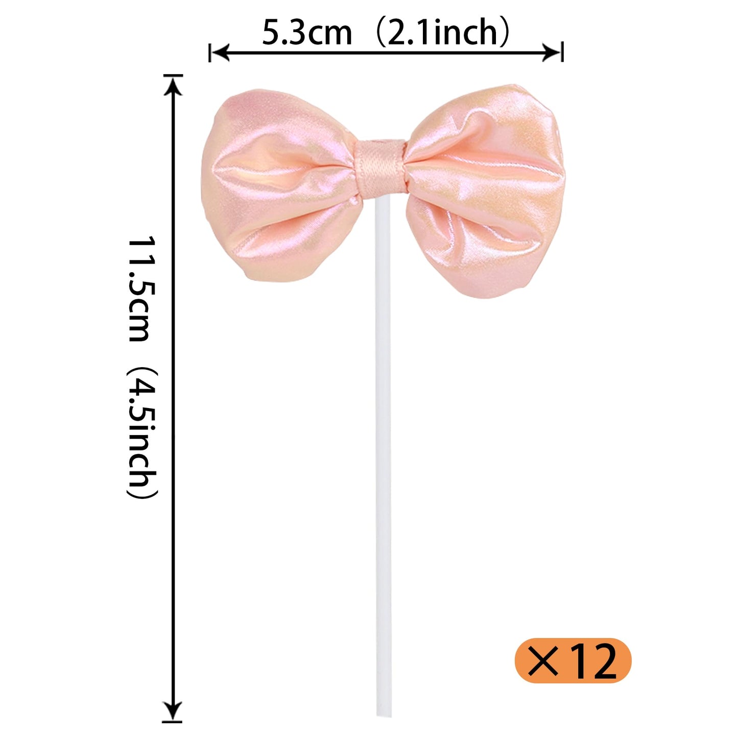 YCTHUNFISH Cupcake Toppers 12 Pack Pink Bowknot Decorations for Wedding, Bridal Shower, Birthday Party