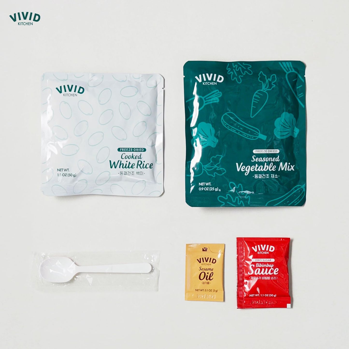 VIVID KITCHEN Freeze-Dried Bibimbap with Zero Sugar Sauce - Plant-Based Korean Meal - 3-Minute Microwave Bibimbap with 8 Vegetab