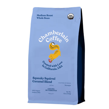 Chamberlain Coffee Squeaky Squirrel Caramel Blend - Medium Roast Coffee Beans With Notes Of Caramel & Butterscotch - Whole Bean Specialty Coffee From Nicaragua, Freshly Roasted In California - 12 Oz