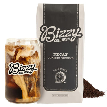 Bizzy Cold Brew Coffee Decaf Blend Coarse Ground 100% Arabica 16 Ounce White