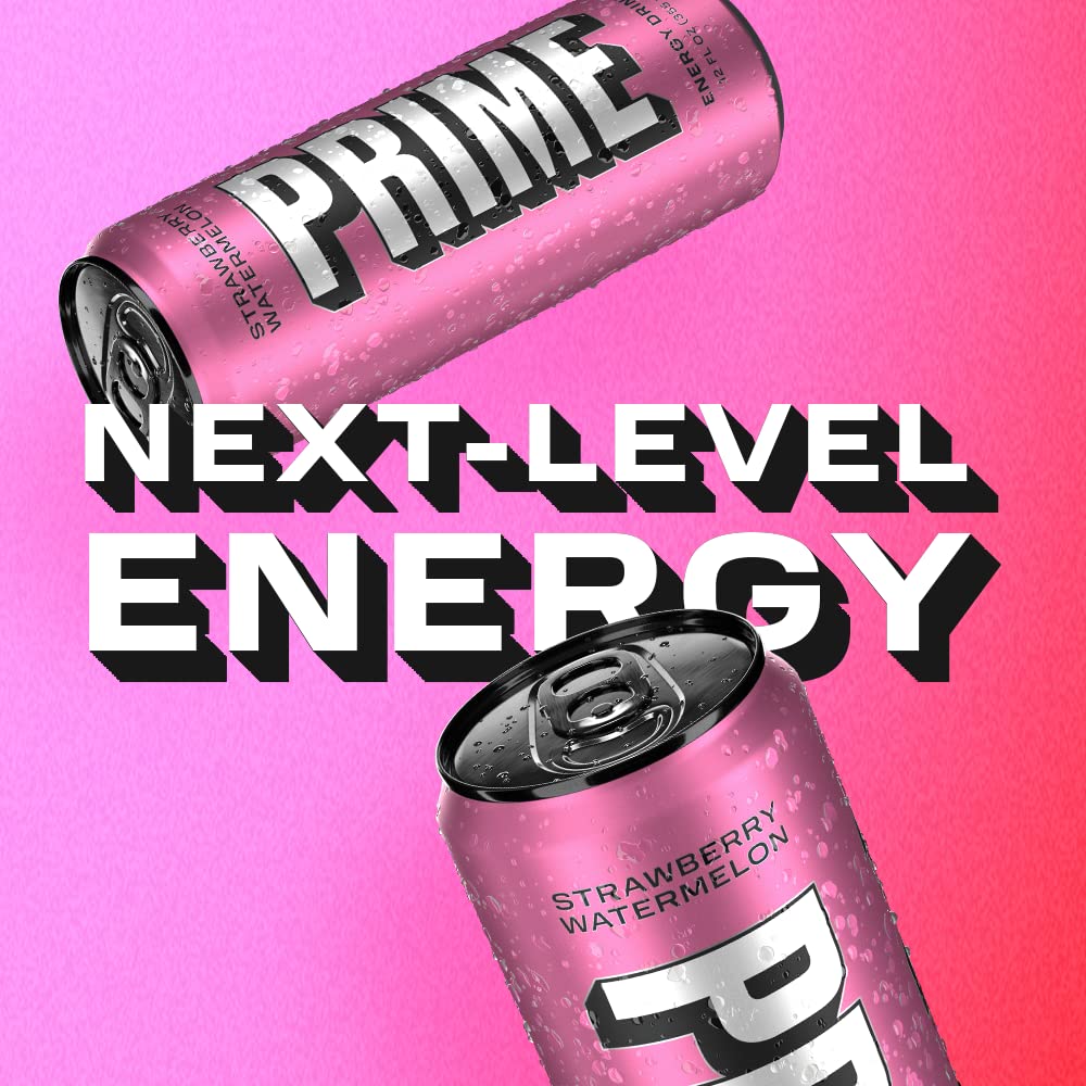 PRIME HYDRATION Energy Drink Strawberry Watermelon | 200mg Caffeine | 355mg Electrolytes | 12 Fluid Ounce | 12 Pack