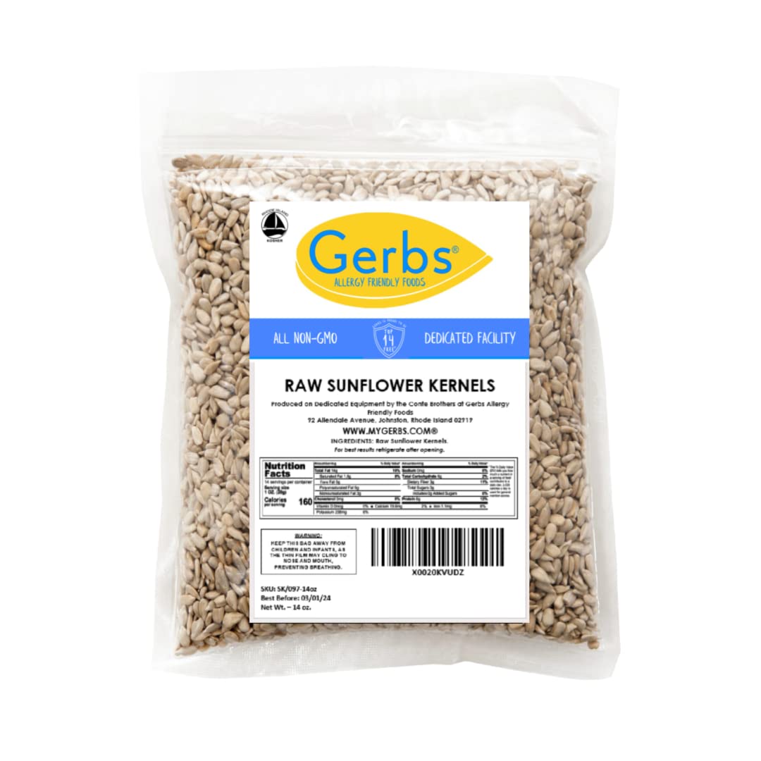 Gerbs Raw Sunflower Seed Kernels 14Oz. | Grown In Usa & Packaged In Resealable Bulk Bag | Keto & Paleo |Allergen Friendly | Packed With Protein & Omega Fats | Gluten Peanut Tree Nut Allergy Free