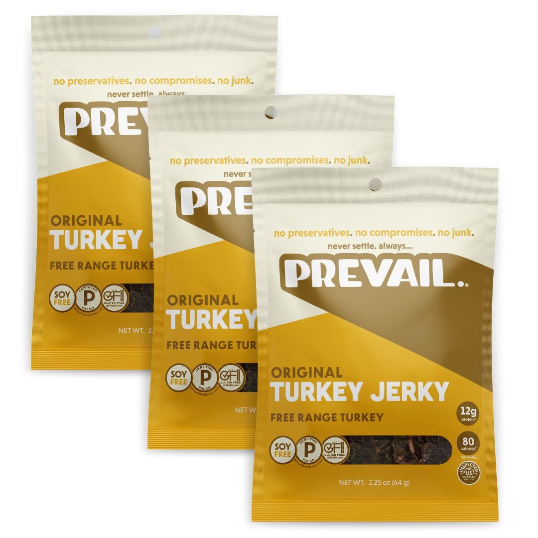 Free-Range Turkey Jerky, By Prevail - Low Sodium And Gluten Free! | Pack Of (3) Bags | | Our Gourmet Jerky Is Paleo Certified, S