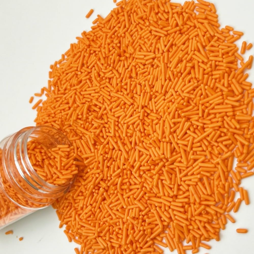 Sentovac Edible Orange Jimmies Sprinkles For Cake Decorating | Cupcake And Ice Cream Toppers Cake Decorations | Soft Jimmies Spr