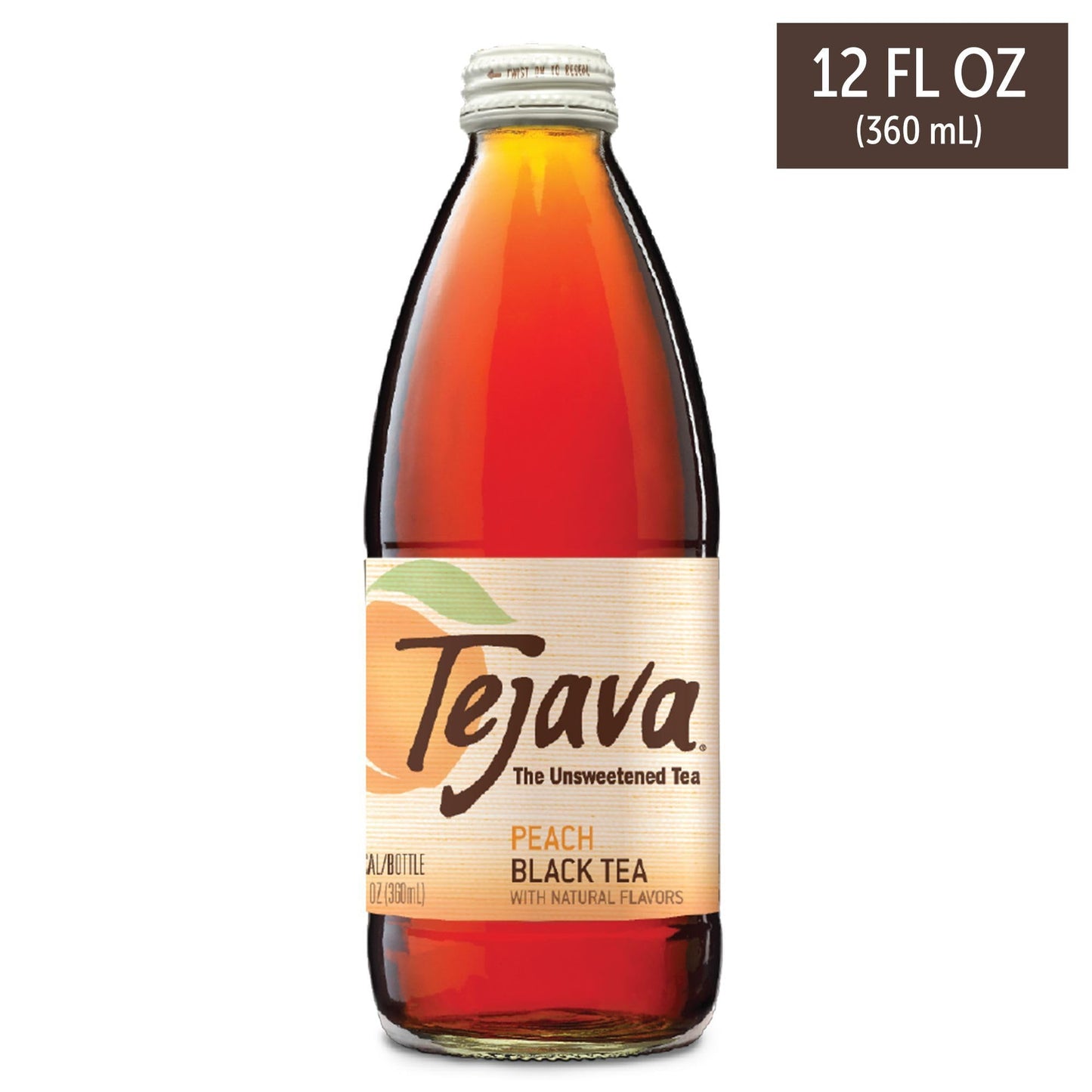 Tejava Peach Black Iced Tea, Unsweetened, Non-GMO, Kosher, 4-Pack, 12oz Glass Bottles