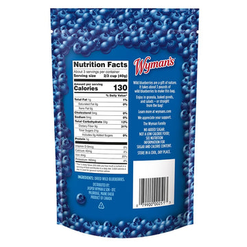 Wymans Whole Dried Wild Blueberries - 100% Wild Blueberries, No Sugar Added, Snack Food, Topping, Baking, Resealable Bag - 4.5o