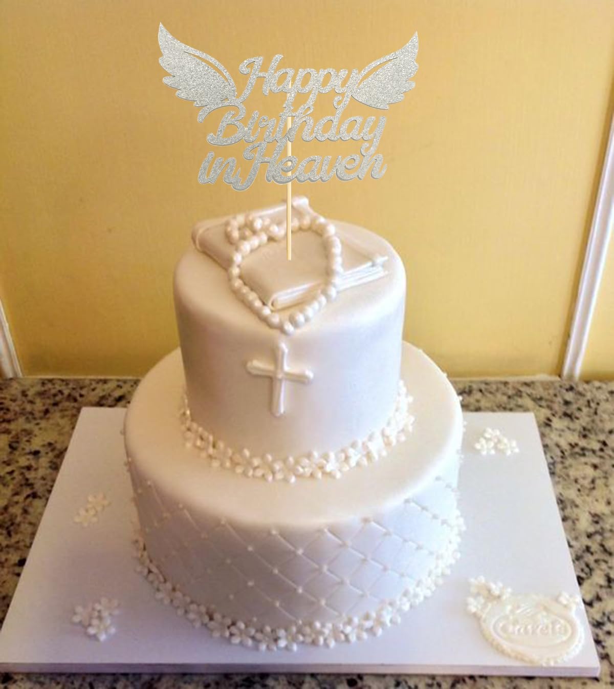 Happy Birthday In Heaven Cake Topper Party Decorations For Birthday,Anniversary,Funeral,Celebration Of Life Party Supplies,Silve