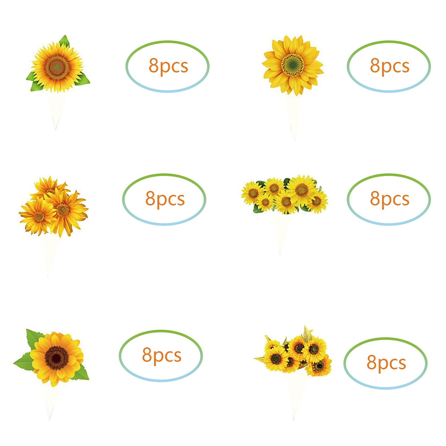Fenghu 48 Pcs Sunflower Cupcake Toppers For Sunflower Birthday Party Decorations Supplies