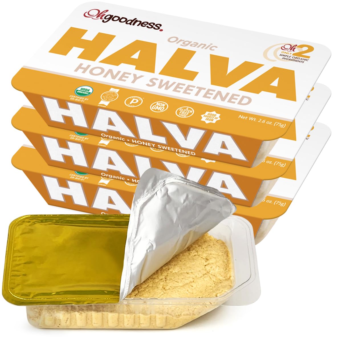 Wellbees Organic Honey Halva - 3 Pack, Honey Sweetened Snack, 2.6 Ounce Each
