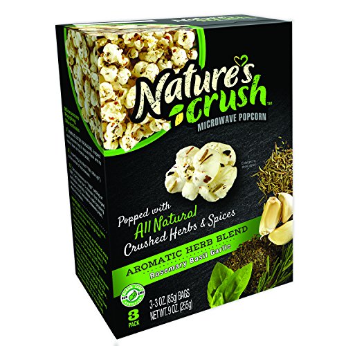 Natures Crush Natural Microwave Popcorn, Aromatic Herb Blend - Rosemary Basil Garlic, Gourmet Crushed Herbs And Spices (1 Box)