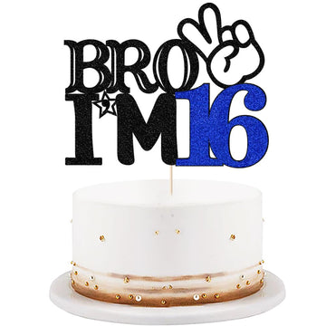 Bro I'm 16 Cake Topper- 16th Birthday Cake Picks, Officially Teenager Cake Topper, Boy 16th Birthday Cake Decorations - 16 Years