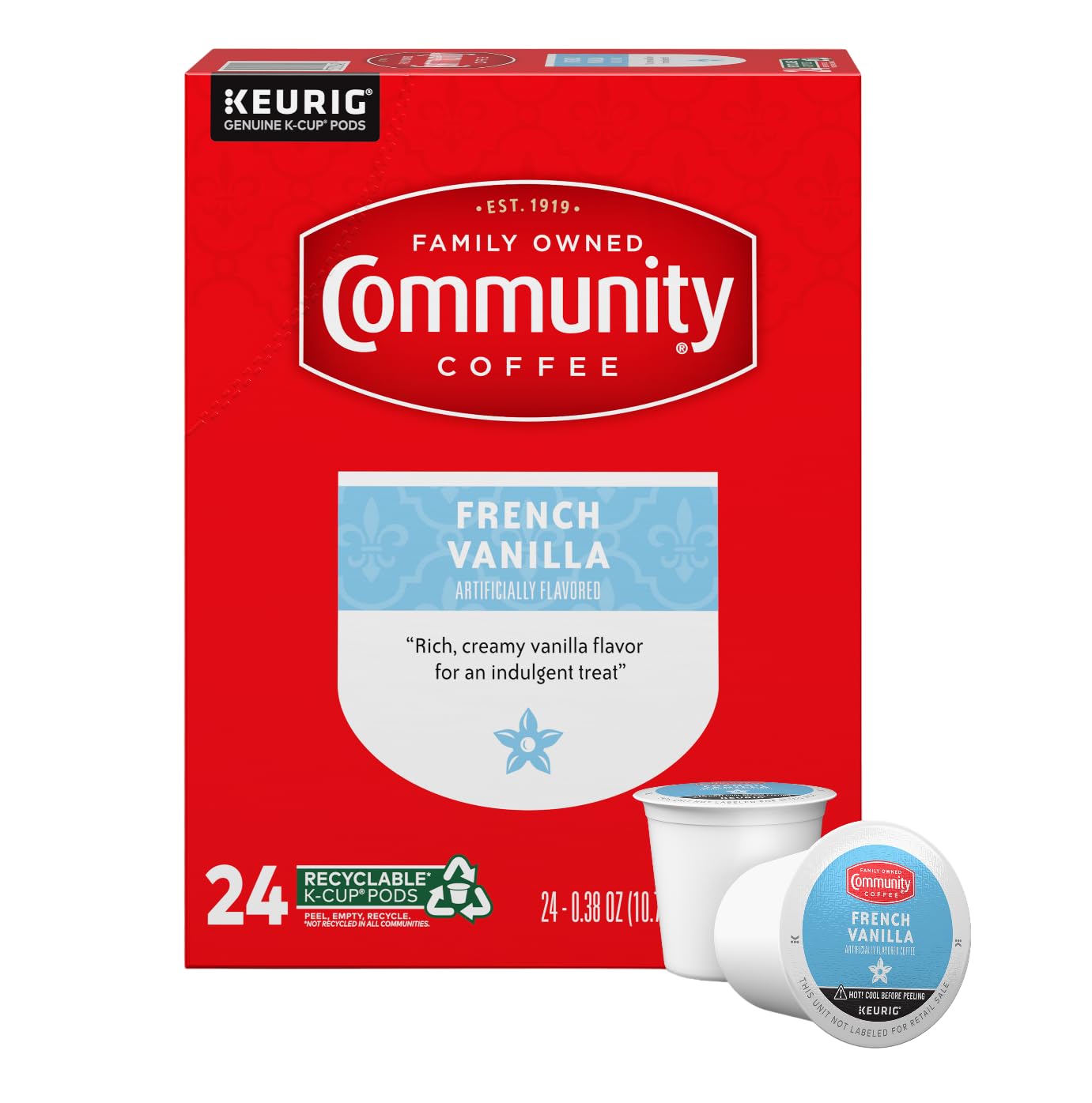 Community Coffee French Vanilla Coffee Pods, Medium Roast, 24 Count, Compatible with Keurig 2.0