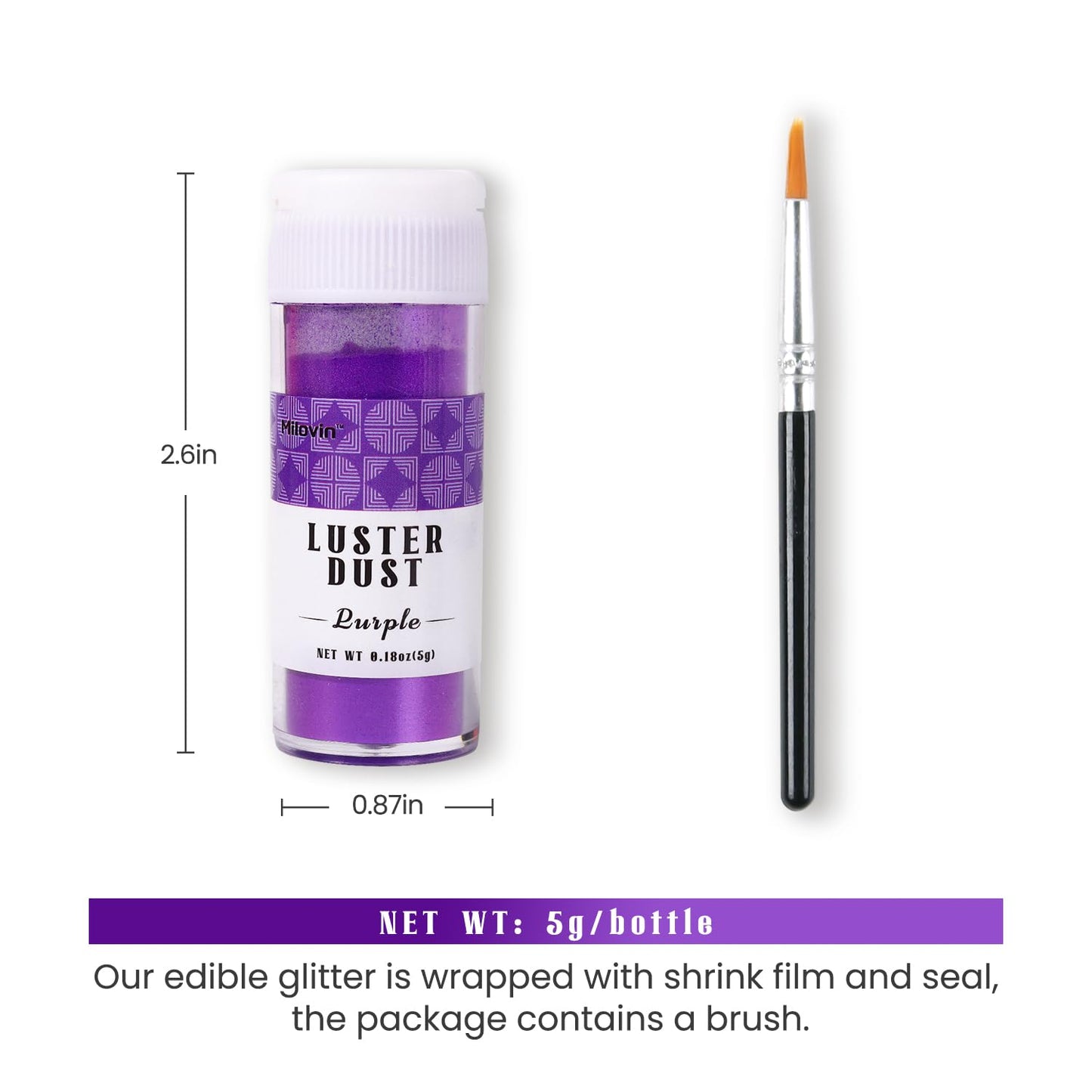 Purple Edible Glitter For Cocktails, Luster Dust Edible For Cake Decorating, 5G Purple Dust Edible For Drinks, Cookies, Cupcakes