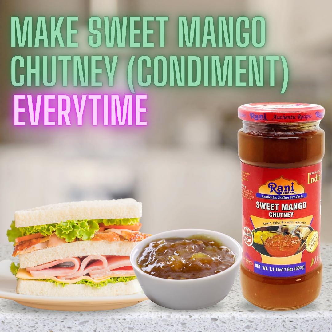 Rani Sweet Mango Chutney (Indian Preserve) 17.6Oz (500G) 1.1Lbs Glass Jar, Ready To Eat, Vegan ~ Gluten Free, All Natural, Non-G