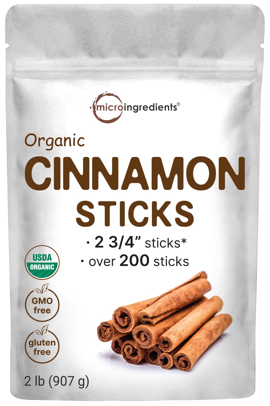 Micro Ingredients Organic Cinnamon Sticks Whole, 2lbs (200+ Sticks) | 2     Stick Size | Raw Cinnamon Spice Flavor & Aroma | Gre