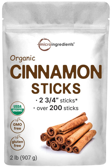 Micro Ingredients Organic Cinnamon Sticks Whole, 2lbs (200+ Sticks) | 2     Stick Size | Raw Cinnamon Spice Flavor & Aroma | Gre