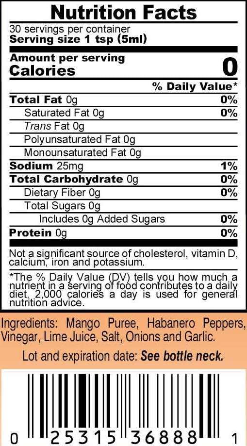 Marie Sharp's Pure Mango Habanero Pepper Sauce, 5 oz