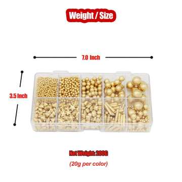 Hifunbk Gold Mix Sprinkle For Cupcake Topper With Gift Box Pack, 10 Different Shape Sugar Candy Dragee For Cake Baking Decoratio