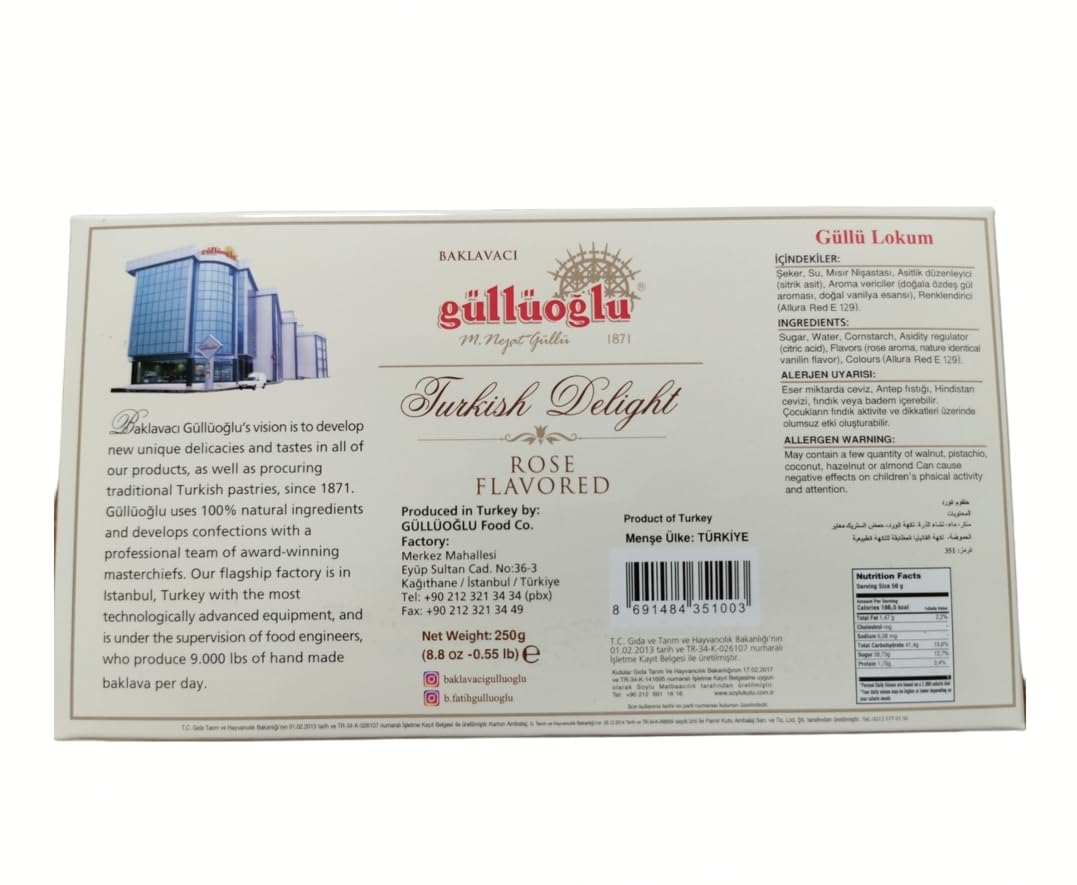 Glloglu Turkish Delight Rose, 8.8Oz - 250Gr, Daily Fresh Shipment From Istanbul/Turkey
