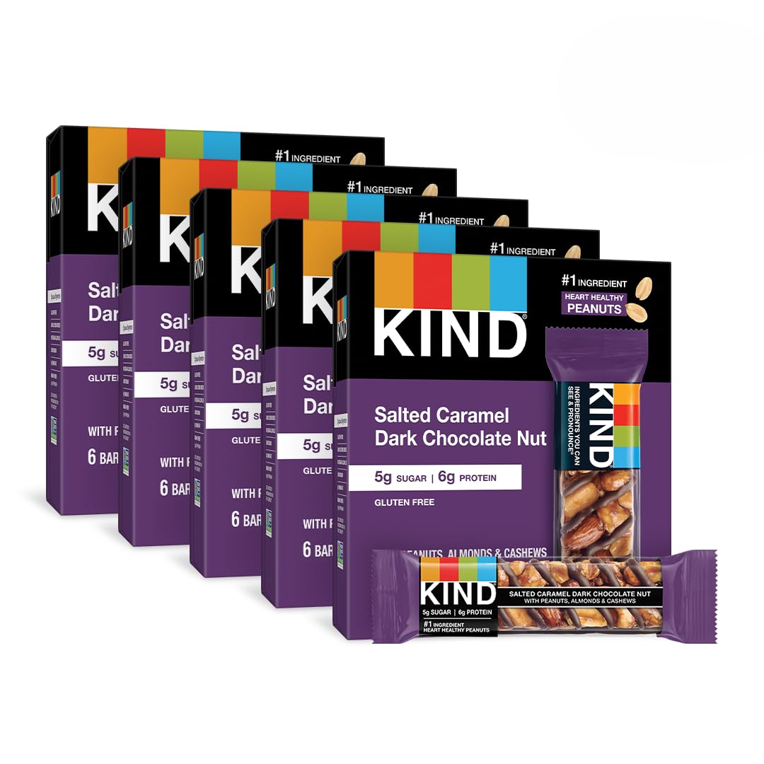 KIND Nut Bars, Salted Caramel & Dark Chocolate, Gluten Free, 60 Count, 1.4 Ounce Each, 5g Sugar, 6g Protein