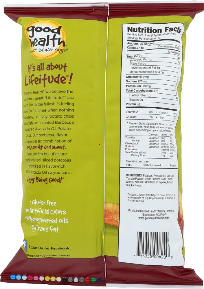 Good Health Avocado Oil Kettle Style Barbecue Chips 5 Oz. Bag (4 Bags)