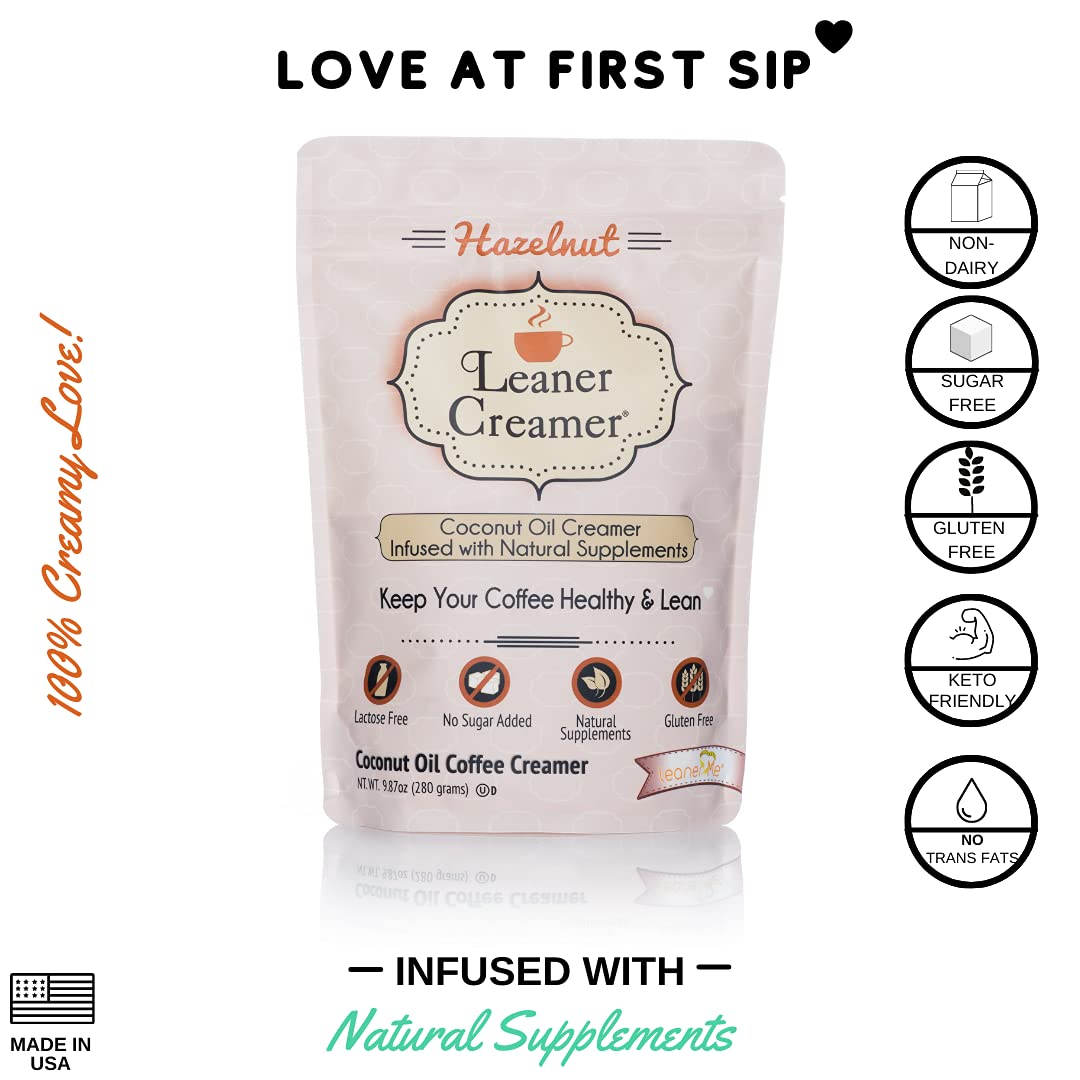 Leaner Creamer Coconut Creamer With Superfood Ingredients – Non-Dairy, Sugar-Free, Keto, Gluten-Free Powdered Coffee Creamer – Hazelnut Flavor – 280G