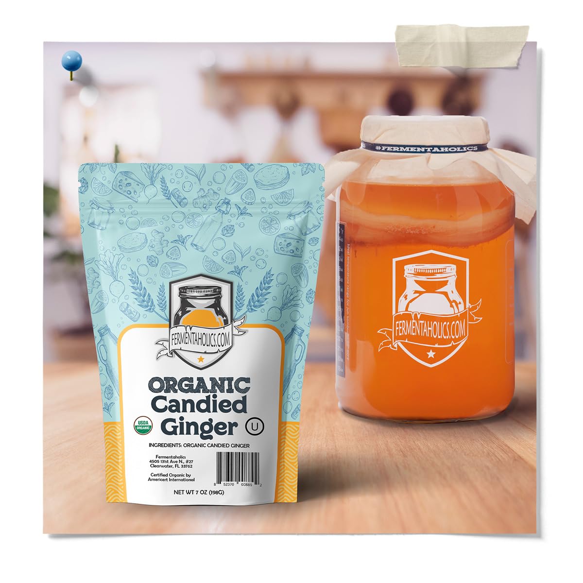 Fermentaholics Dried Candied Ginger - Organic, 7 oz - Perfect for Kombucha Flavoring