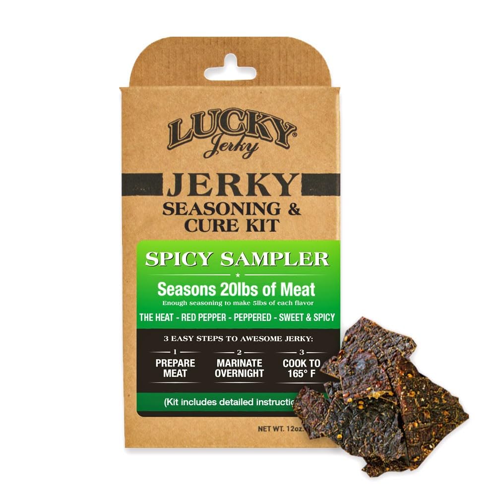 Lucky Beef Jerky Spicy DIY Jerky Seasoning Kit - 12oz - Includes Red Pepper, Black Pepper, Sweet & Spicy