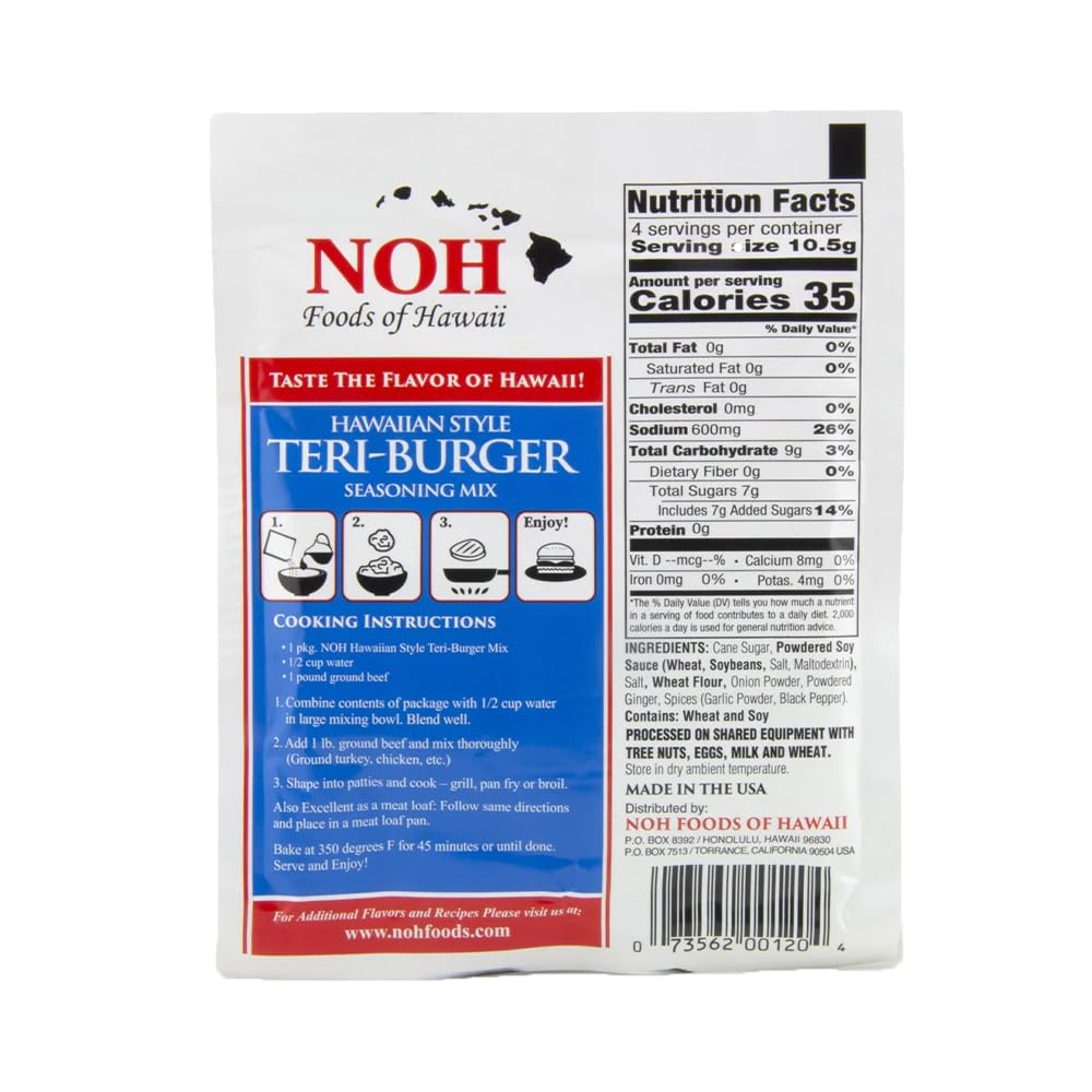 NOH Foods Hawaiian Style Teri Burger Seasoning Packets, 1.5 oz, Pack of 3