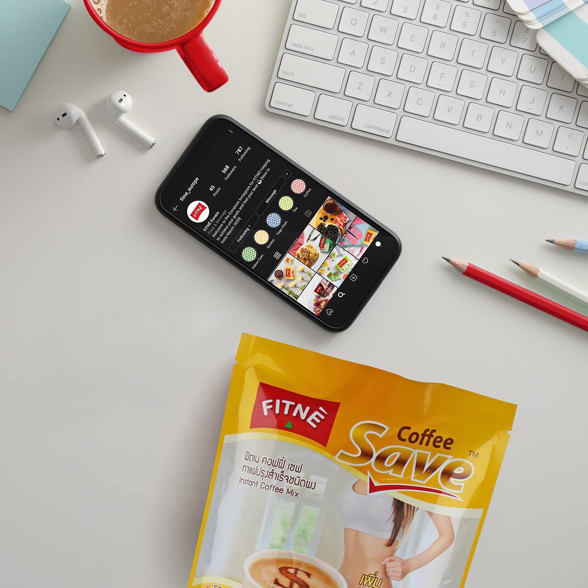 Fitne Instant 3 In 1 Coffee Packets Mix With L-Carnitine For Workout Exercise Vitamin B1 B2 B6 Smooth Blend No Sugar Sucralose Sweetener, 10 Sachets