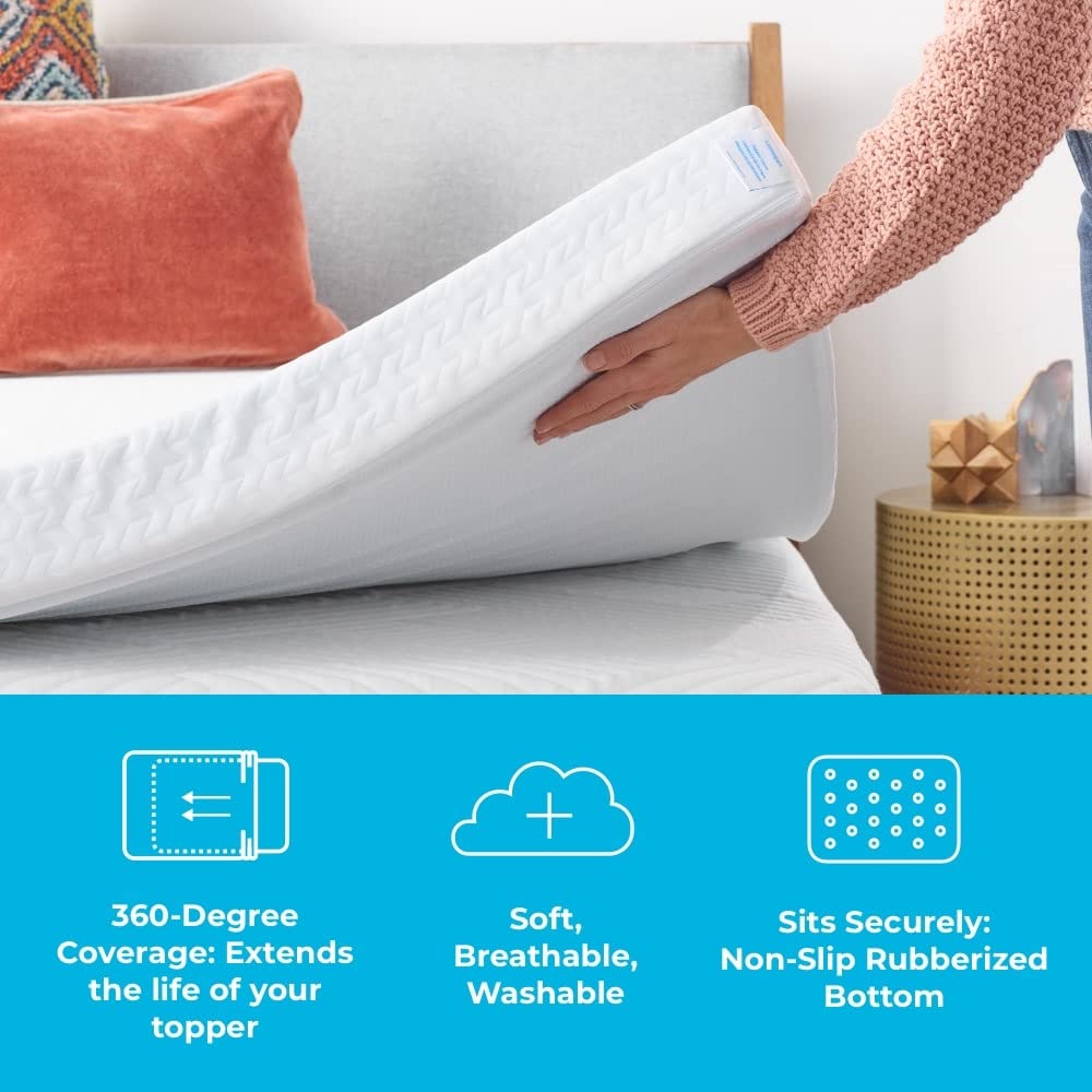 Linenspa 4 Inch Mattress Topper Cover California King - Cover Only - Machine Washable - Breathable - Non Slip - Cover For Mattre