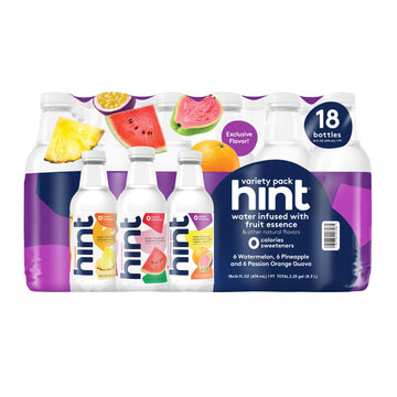 Hint Bottled Water, 3-Flavor Mega Variety Pack - Purified Water Beverages with Zero Calories, Natural Flavors, and Sugar Free - 