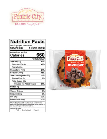 Prairie City Bakery Down Home Bakery Fresh Muffin Individually Wrapped Monster Muffins 6 Ounce Pack Of 12 (Chocolate Chip, Pack